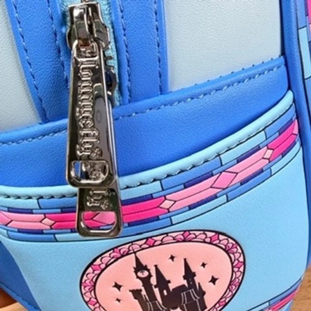 Loungefly‎ Disney Cinderella Stained Glass Mini Backpack Blue Pink Jaq Gus Gus
